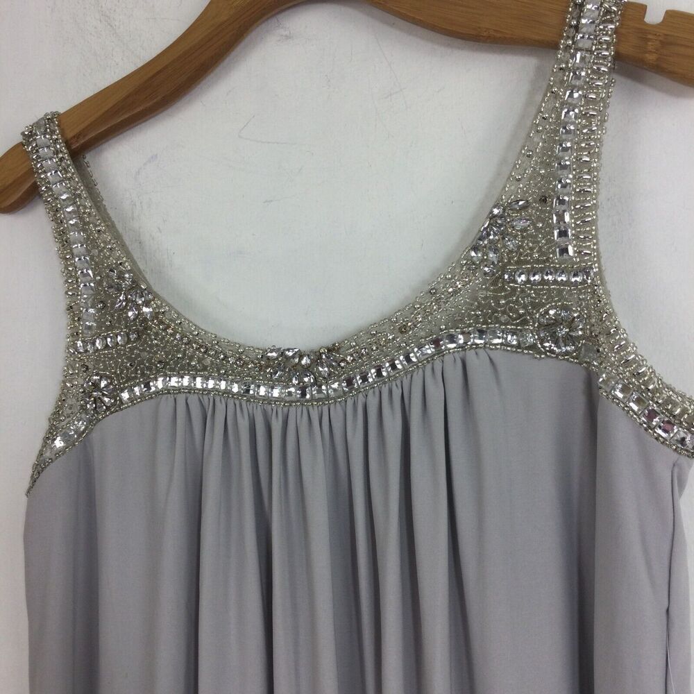 Js Boutique Beaded Neck Embellished Sleeveless Scoop Neck Shift Dress Gray 10 — image 2 of 8